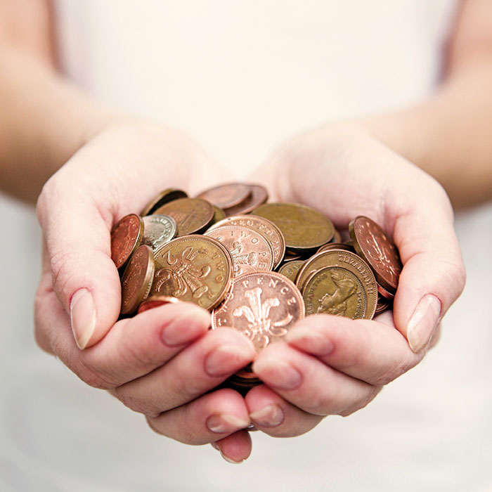 coins in hands