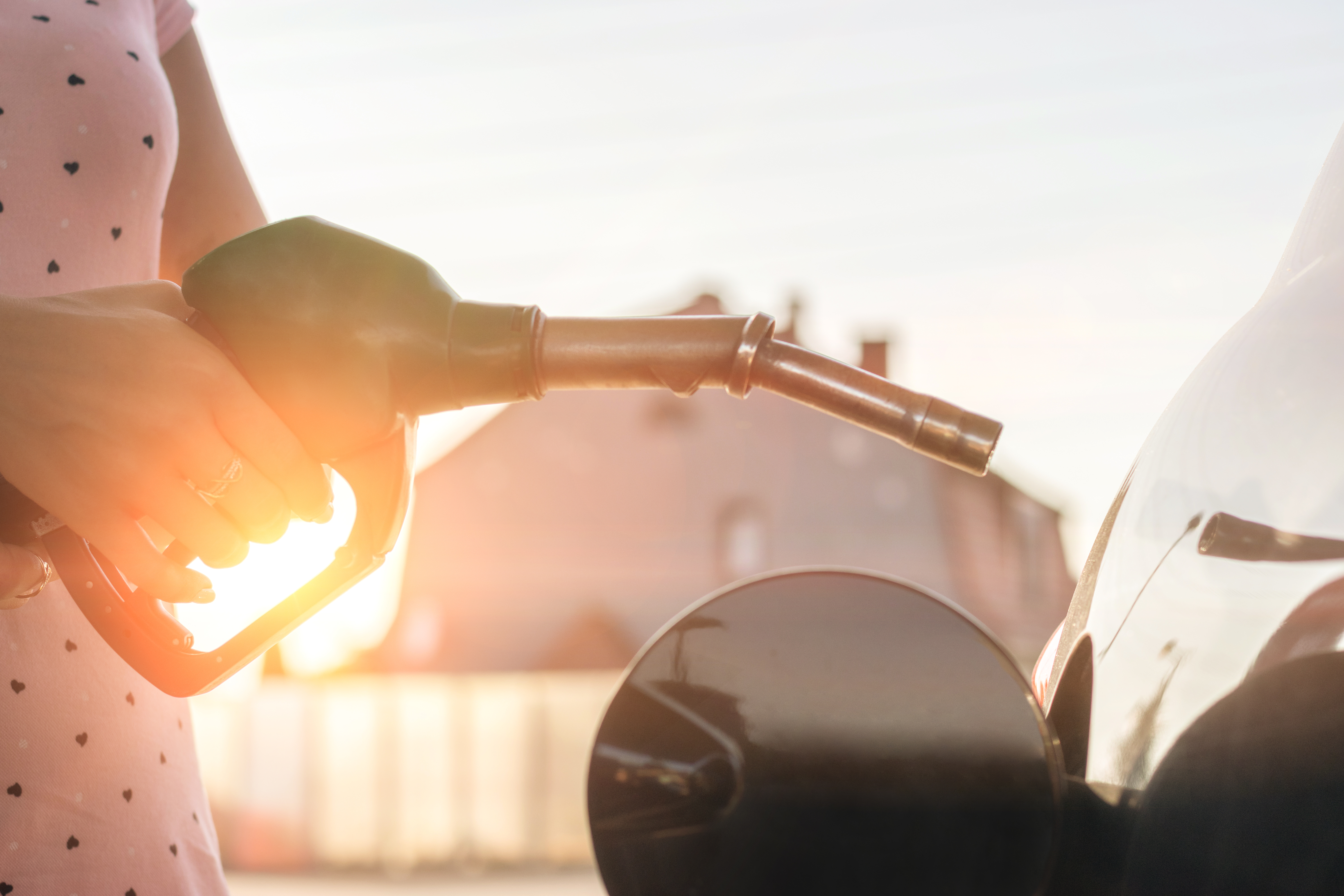 a person holding a petrol pump
