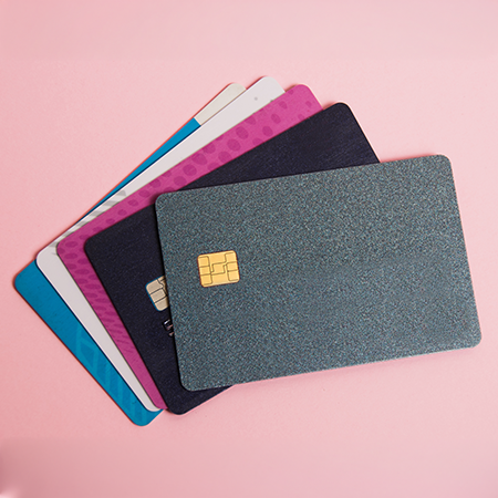 5 credit cards in pile