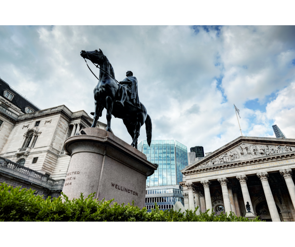 statue of a horse outside the bank of england