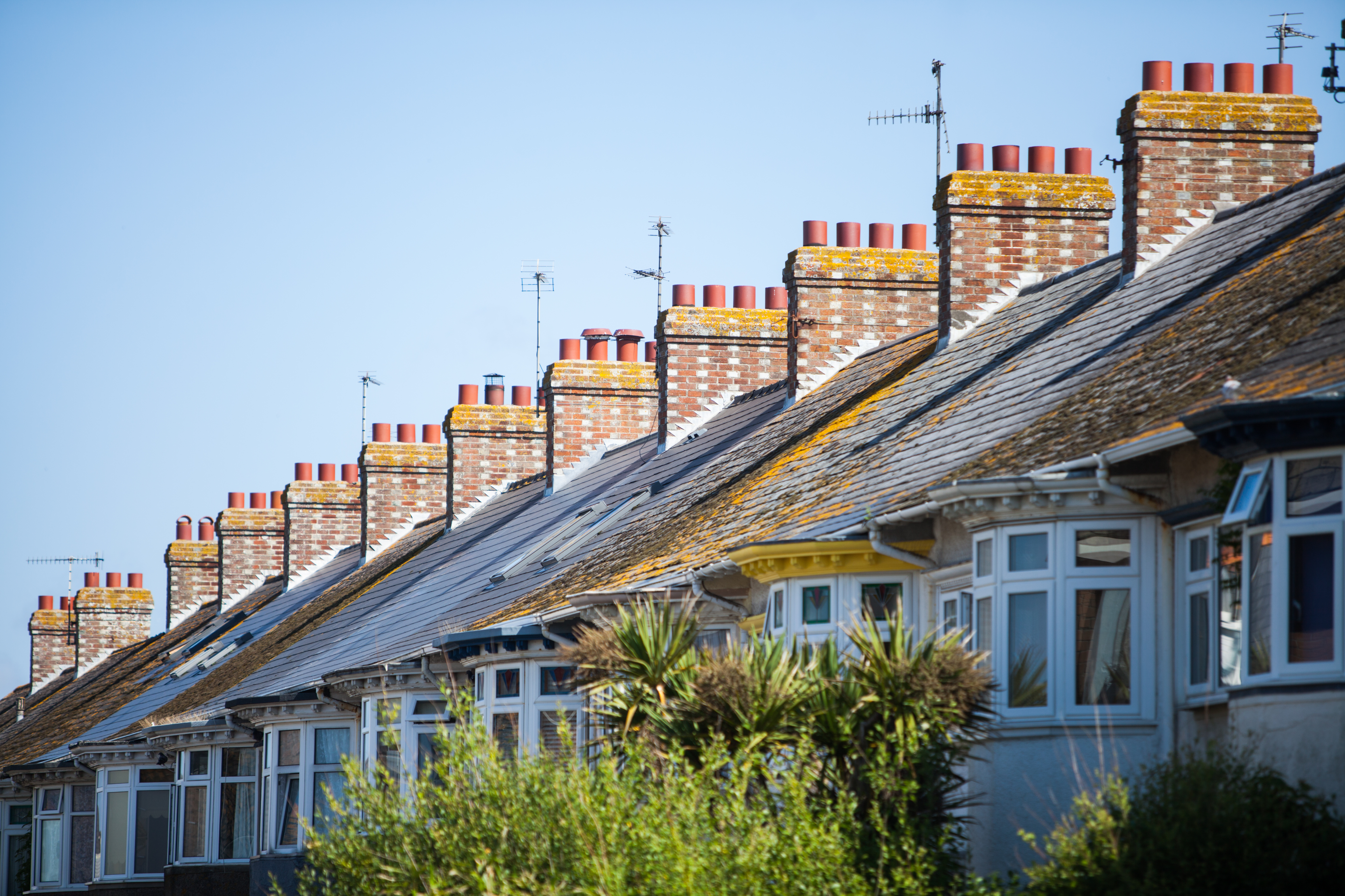 rooftops of houses on a street
