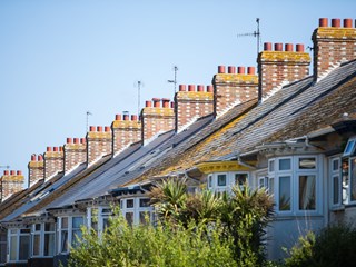 rooftops of houses on a street