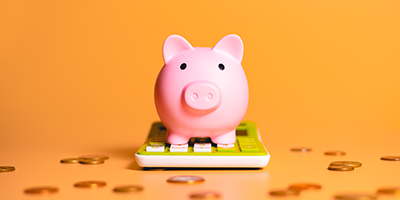 Piggy bank on calculator