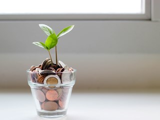 Jar of coins with a plant  | growing your savings