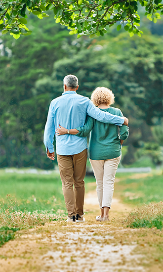 Couple walking down path