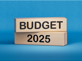 Wooden blocks with 'Budget 2025' written on them.