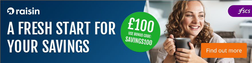 Raisin UK £100 Bonus Banner