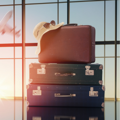 suitcases piled on top of eachother