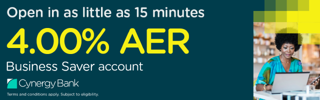 Cynergy Advert - Business Saver Account 4.0% AER and opening takes as little as 10 minutes