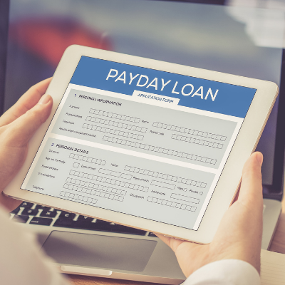 payday loan website on an electronic tablet