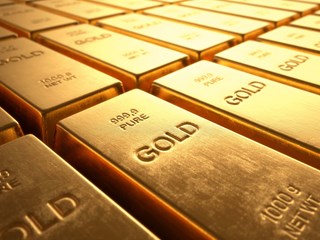 gold bars laid out in rows