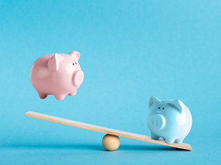 Piggy banks on a seesaw
