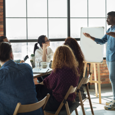 People taking part in a meeting in an office