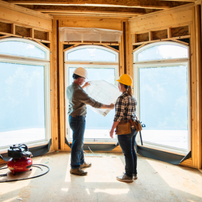 Trades people working on a project