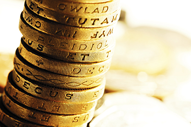 Pound coins in a stack
