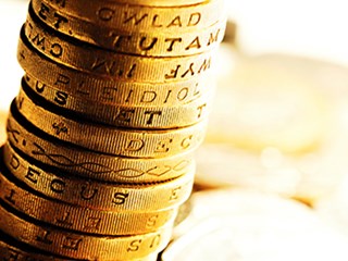Pound coins in a stack